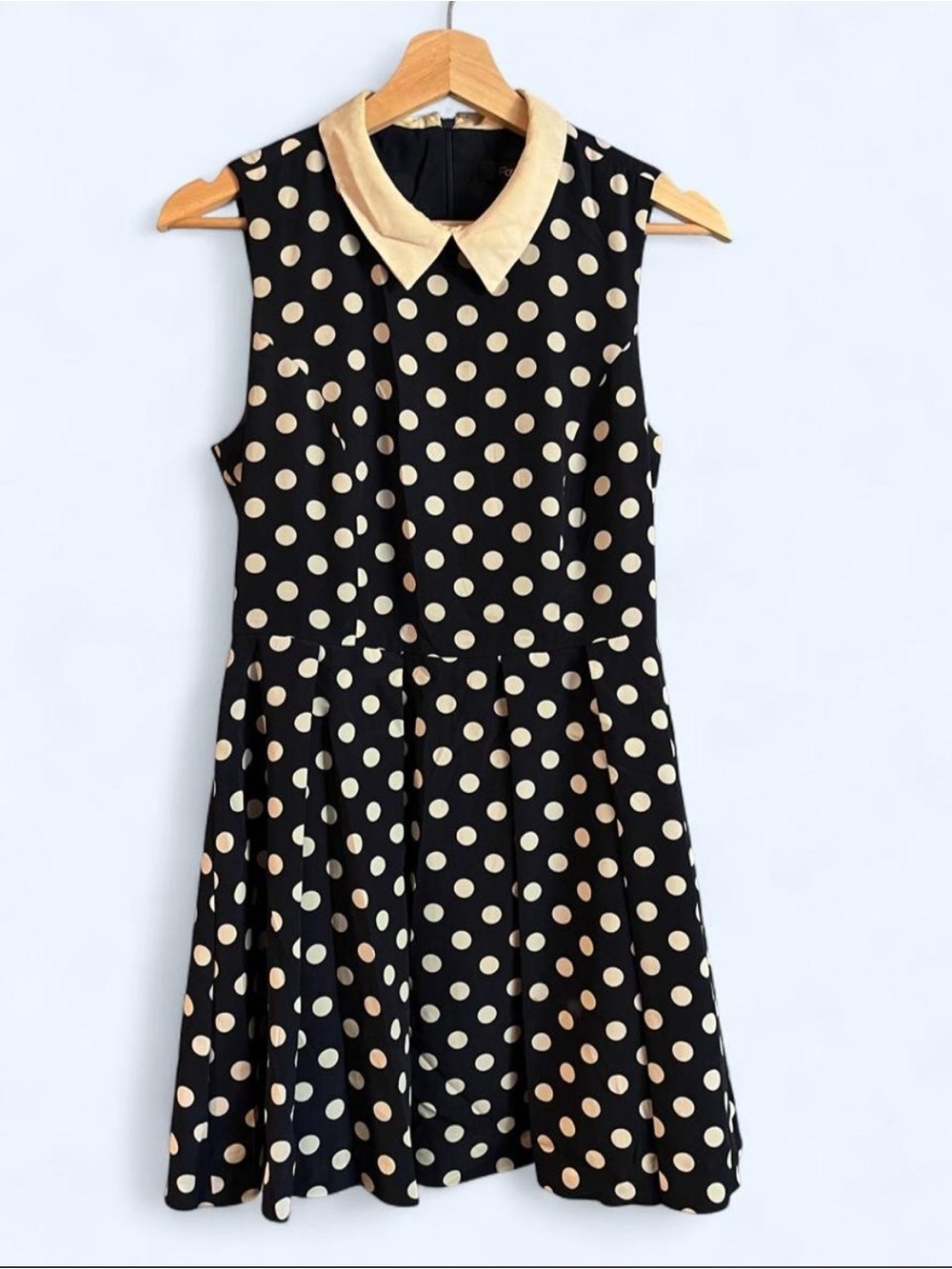 Forever 21 Navy and Cream Polka Dot Collared Fit-and-Flare Dress